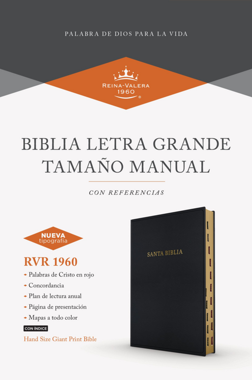Rvr 1960 Biblia Letra Grande Tamaño Manual, Negro, Imitación Piel Con Índice - Morning Star Christian Bookstores