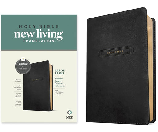 NLT Large Print Thinline Center-Column Reference Bible, Filament Enabled (LeatherLike, Black Holy Windows, Red Letter) cover image
