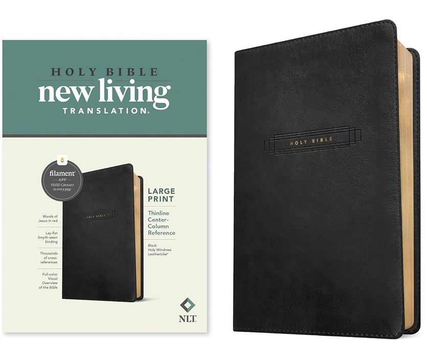 NLT Large Print Thinline Center-Column Reference Bible, Filament Enabled (LeatherLike, Black Holy Windows, Red Letter) cover image