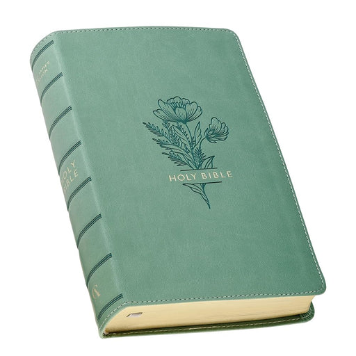 KJV Holy Bible, Giant Print Standard Size Red Letter Edition, Thumb Index Tabs & Ribbon Marker, King James Version, Vegan Leather, Teal, 14 pt. Type cover image