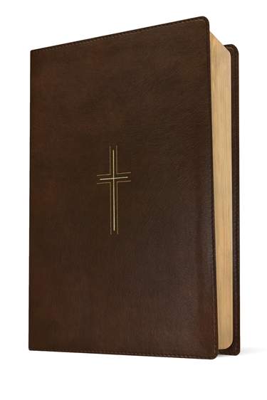 NLT Giant Print Bible, Filament Enabled, LeatherLike, Rustic Brown Gold Cross, Red Letter