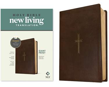 NLT Giant Print Bible, Filament Enabled, LeatherLike, Rustic Brown Gold Cross, Red Letter
