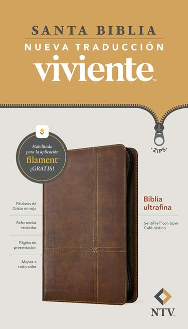 Biblia ultrafina NTV de zíper, con Filament, LeatherLike, Rustic Brown, Red Letter