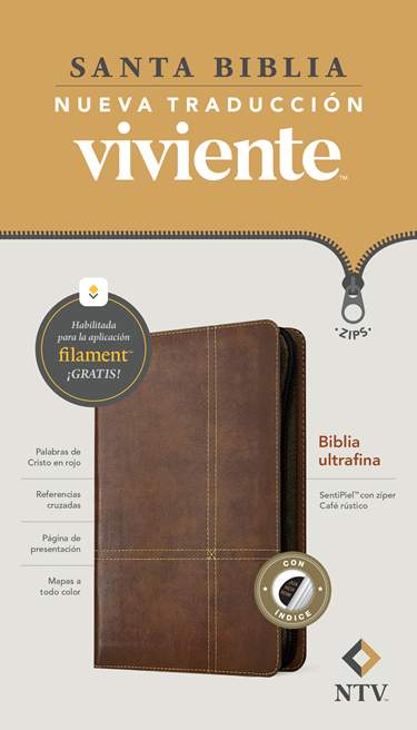 Biblia ultrafina NTV de zíper, con Filament, LeatherLike, Indexed, Rustic Brown, Red Letter