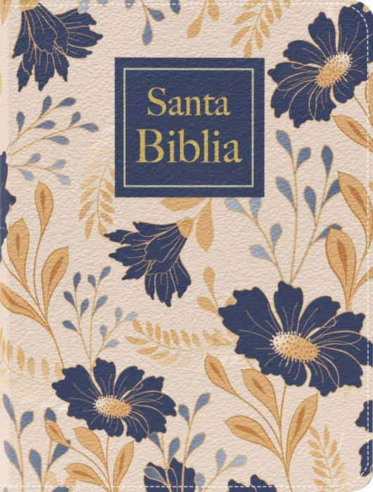 Biblia RVR 1960 Compacta Letra Grande 11 puntos Símil Piel Flores Azules con Cierre e Índice