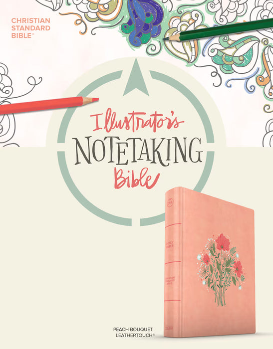 CSB Illustrator’s Notetaking Bible, Large Print Edition, Peach Bouquet LeatherTouch