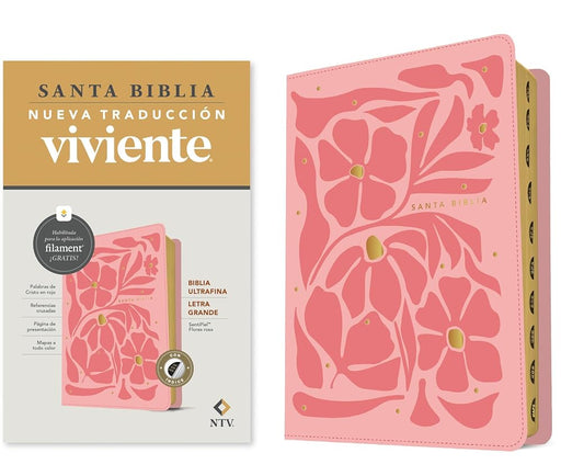 Biblia ultrafina NTV, letra grande con Filament (SentiPiel, Flores rosa, Índice, Letra Roja) (Spanish Edition) cover image