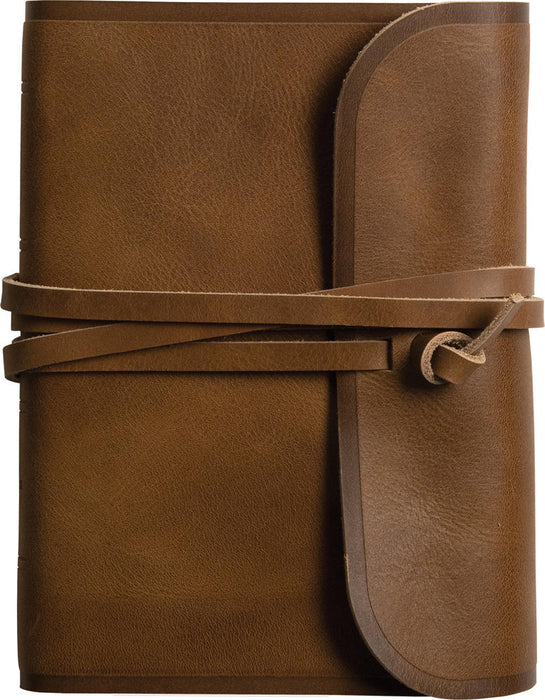 ESV Large Print Compact Bible, Red Letter, Natural Leather, Brown, Flap with Strap