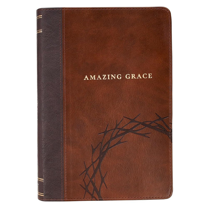 Christian Art Gifts Classic Journal Amazing Grace Isaiah 53:5 Bible Verse, Inspirational Scripture Notebook, Ribbon Marker, Two Tone Brown Vegan Leather Flexcover, 336 Ruled Pages, (8.6” x 6.1” x .9”) cover image