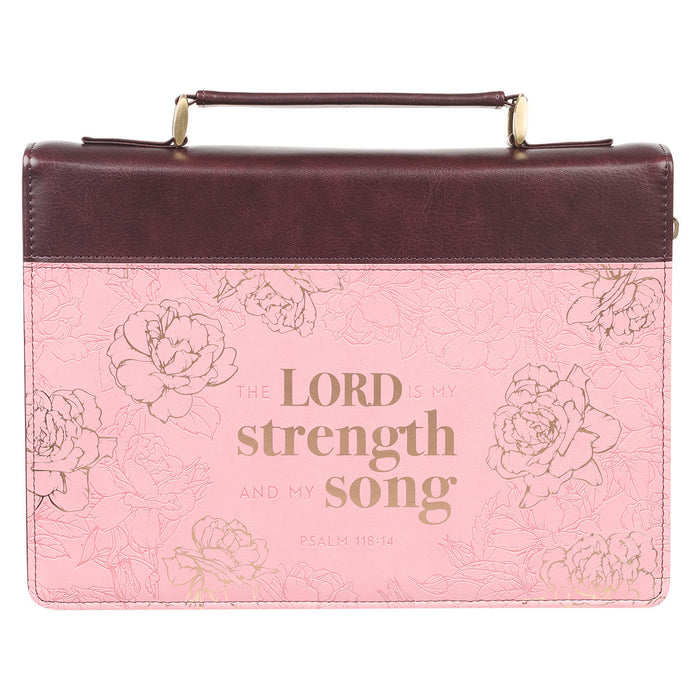 My Strength and My Song Pink Rose Faux Leather Fashion Bible Cover - Medium