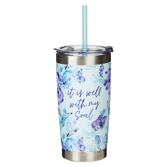 18oz Tumbler It Is Well Purple Posies w/Reusable Straw