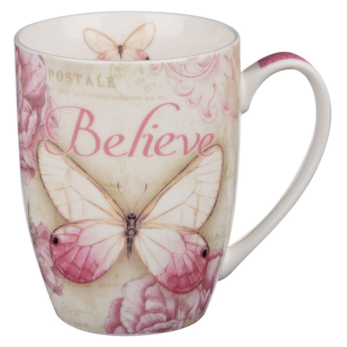 12oz Mug Butterfly Pink Believe Mark 9:23