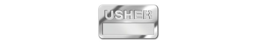 SILVER USHER BADGE w/CUT OUT LETTERING