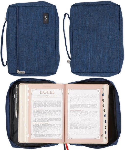 Navy Blue Poly-canvas Value Bible Cover with Ichthus Patch - Morning Star Christian Bookstores
