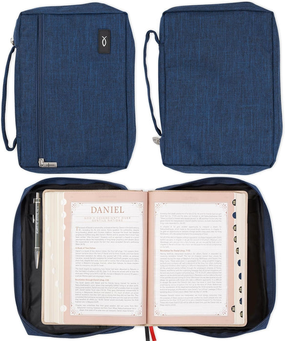 Navy Blue Poly-canvas Value Bible Cover with Ichthus Patch - Morning Star Christian Bookstores