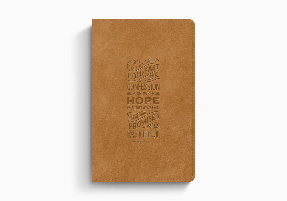ESV Thinline Bible, Red Letter TruTone®, Nubuck Caramel, Hebrews 10:23 Design