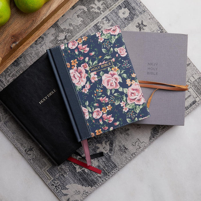 NKJV Journal the Word Bible Cloth/Board Gray Floral