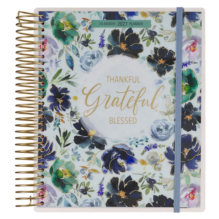 2027 Thankful Grateful Blessed 18-Month Spiral Planner with Elastic Closure