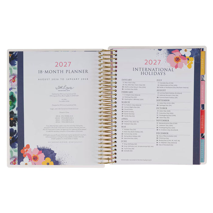 2027 Thankful Grateful Blessed 18-Month Spiral Planner with Elastic Closure