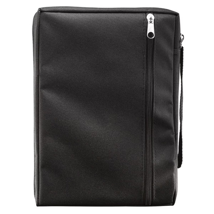 Black Poly-canvas Value Bible Cover with Ichthus Patch - Medium