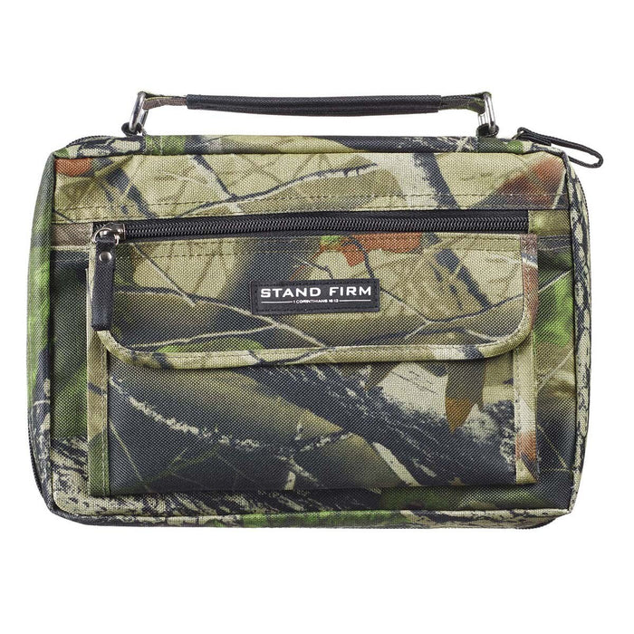 Stand Firm Oak Moss Camo Poly-Canvas Organizer Bible Cover - 1 Corinthians 16:13 - Large
