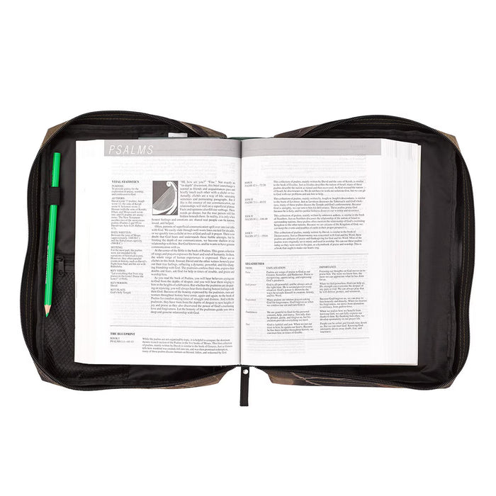 Stand Firm Oak Moss Camo Poly-Canvas Organizer Bible Cover - 1 Corinthians 16:13 - Large
