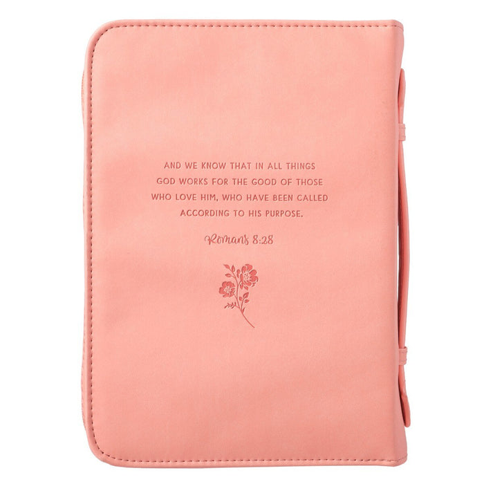 He Works All Things for Good Peach Floral Faux Leather Fashion Bible Cover - Romans 8:28 LG