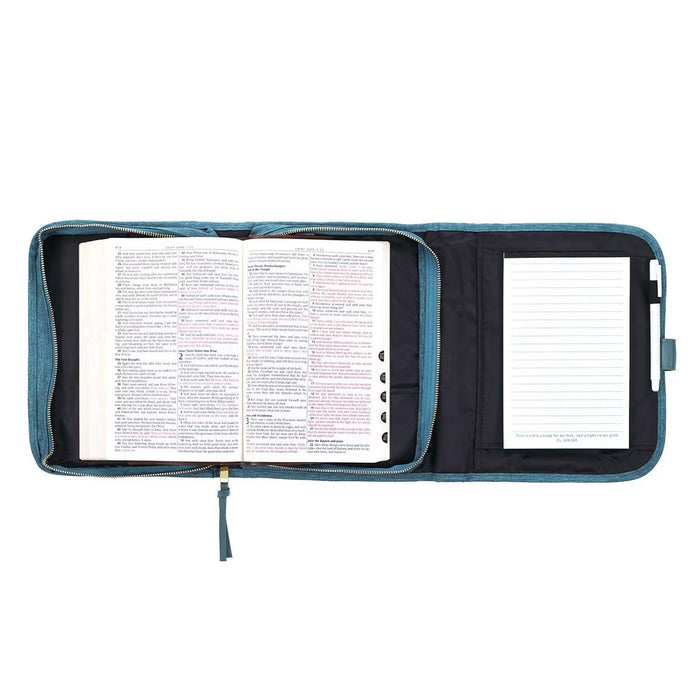 Faith Teal Tri-fold Organizer Bible Cover - Medium