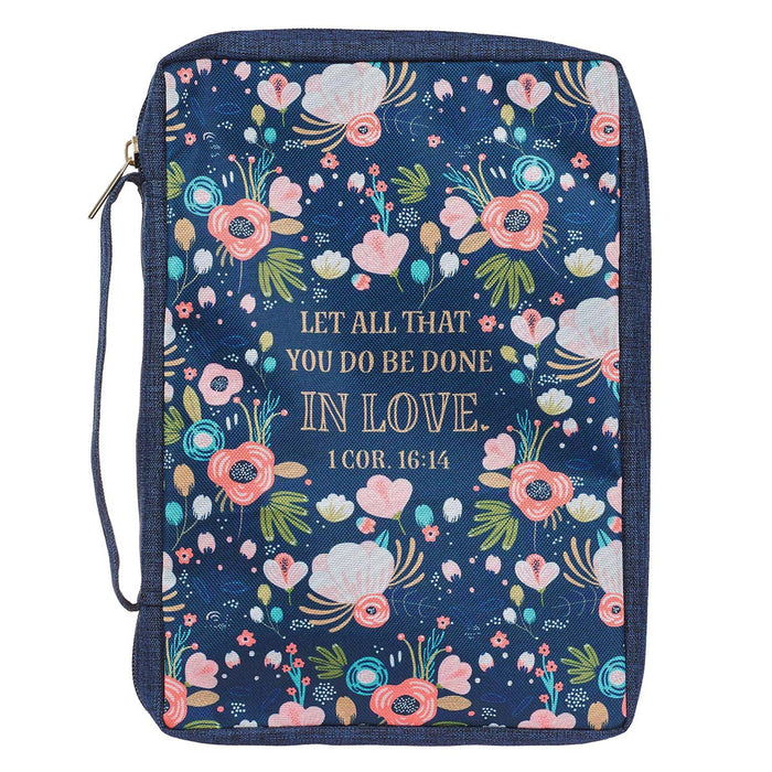 Done in Love Navy Floral Value Bible Case - Medium