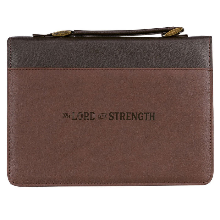Strength and Defense Walnut-Brown Faux Leather Classic Bible Cover- Exodus 15:2 - Extra Large