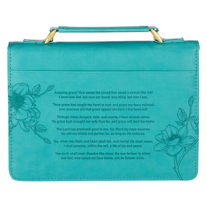 Amazing Grace Floral Teal Faux Leather Fashion Bible Cover - Medium