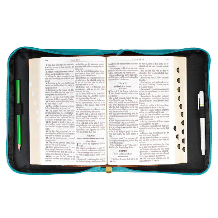 Amazing Grace Floral Teal Faux Leather Fashion Bible Cover - Medium