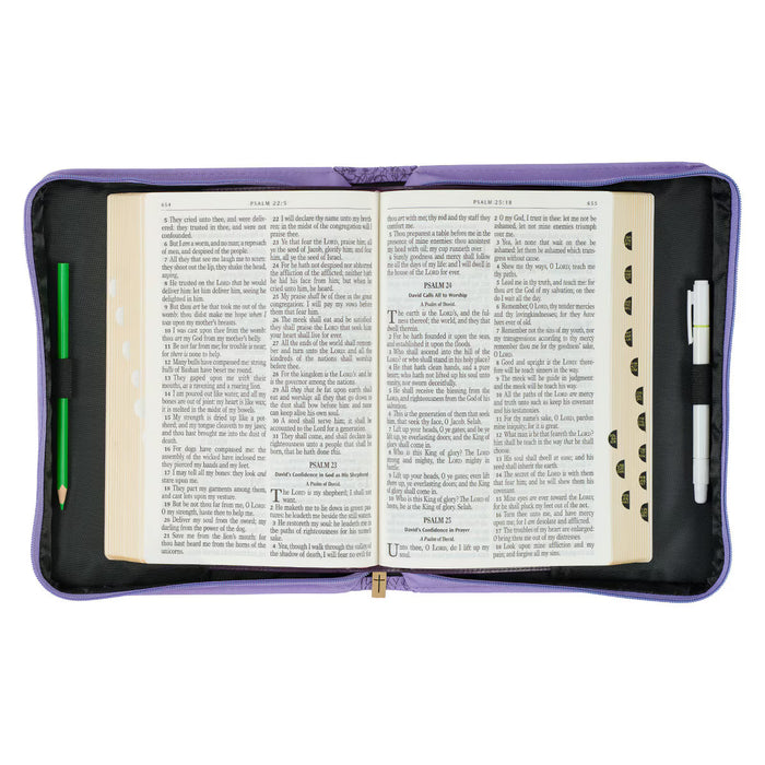 Saved by Grace Hydrangea Lavender Faux Leather Fashion Bible Cover - Large