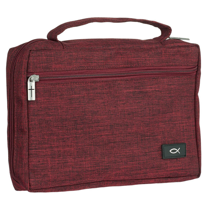Cranberry Red Poly-canvas Value Bible Cover with Ichthus Patch