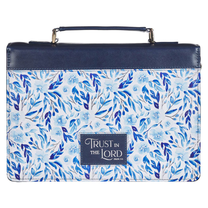 Trust in the Lord Blue Botany Faux Leather Bible Cover - Proverbs 3:5