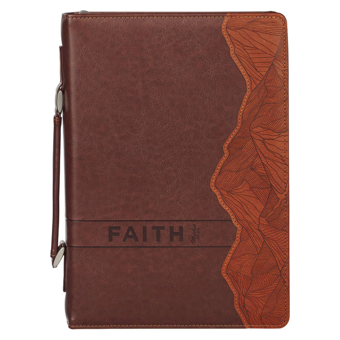 Faith Burnt Chestnut Brown Faux Leather Classic Bible Cover - Matthew 17:20 - Large