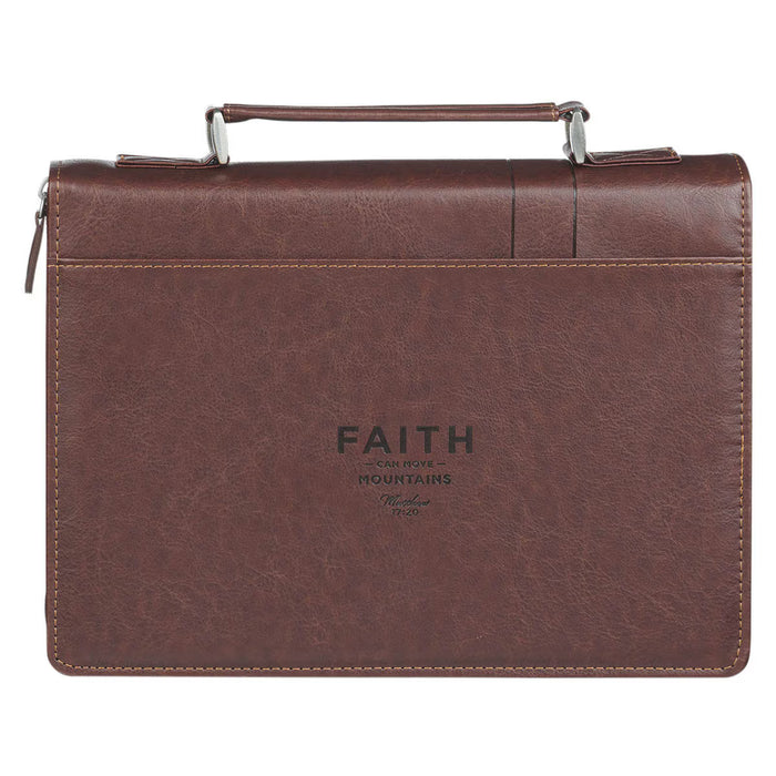 Faith Burnt Chestnut Brown Faux Leather Classic Bible Cover - Matthew 17:20 - Medium