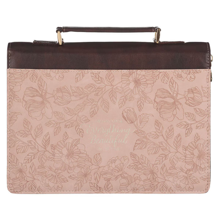 Everything Beautiful Blush Floral Faux Leather Fashion Bible Cover - Ecclesiastes 3:11 -Medium