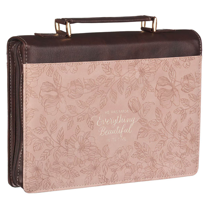 Everything Beautiful Blush Floral Faux Leather Fashion Bible Cover - Ecclesiastes 3:11 -Medium