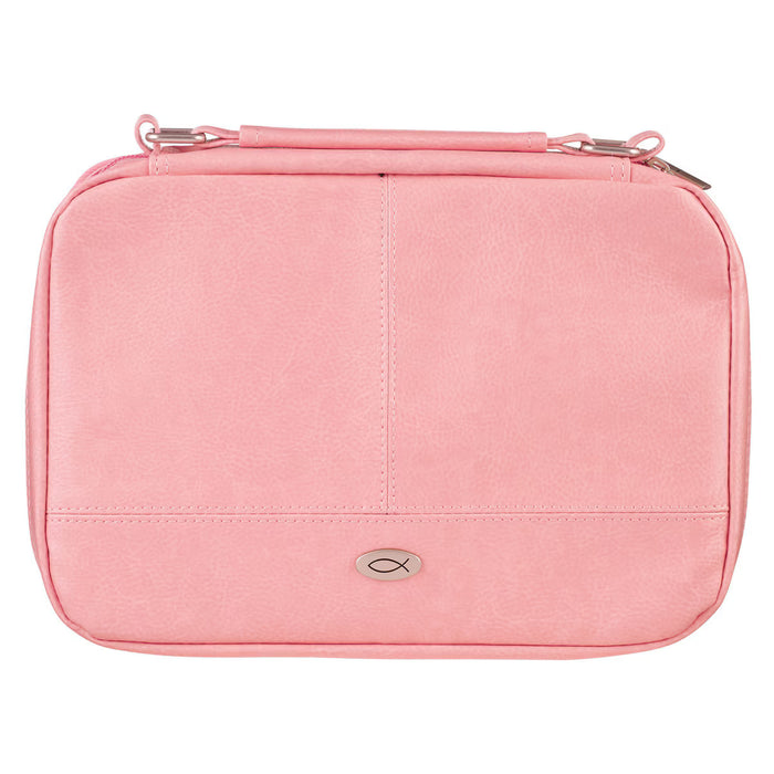 Two-fold Pink Faux Leather Organizer Bible Cover - Large