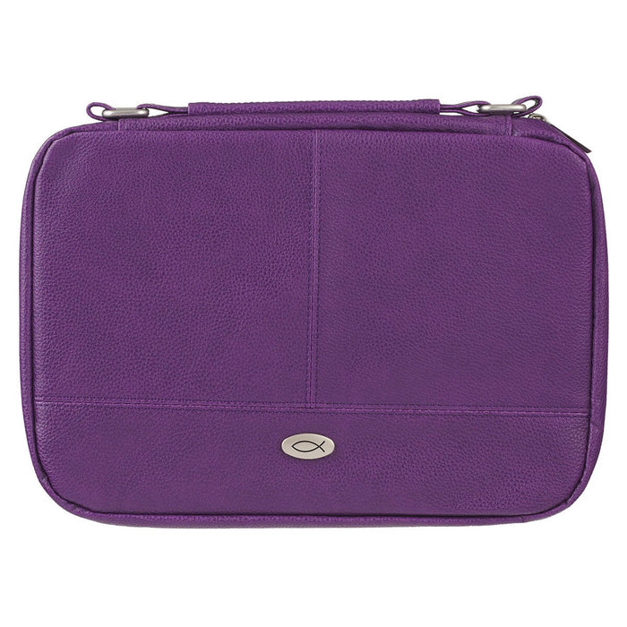 Two-fold Purple Faux Leather Organizer Bible Cover - Medium