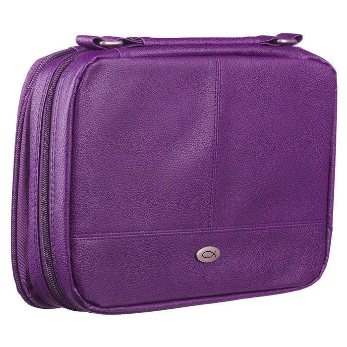 Two-fold Purple Faux Leather Organizer Bible Cover - Medium
