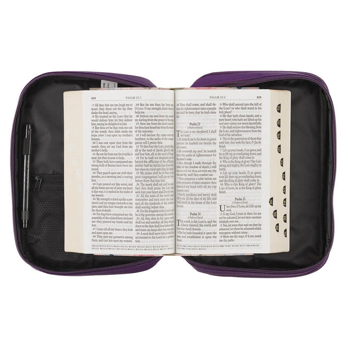 Two-fold Purple Faux Leather Organizer Bible Cover - Medium