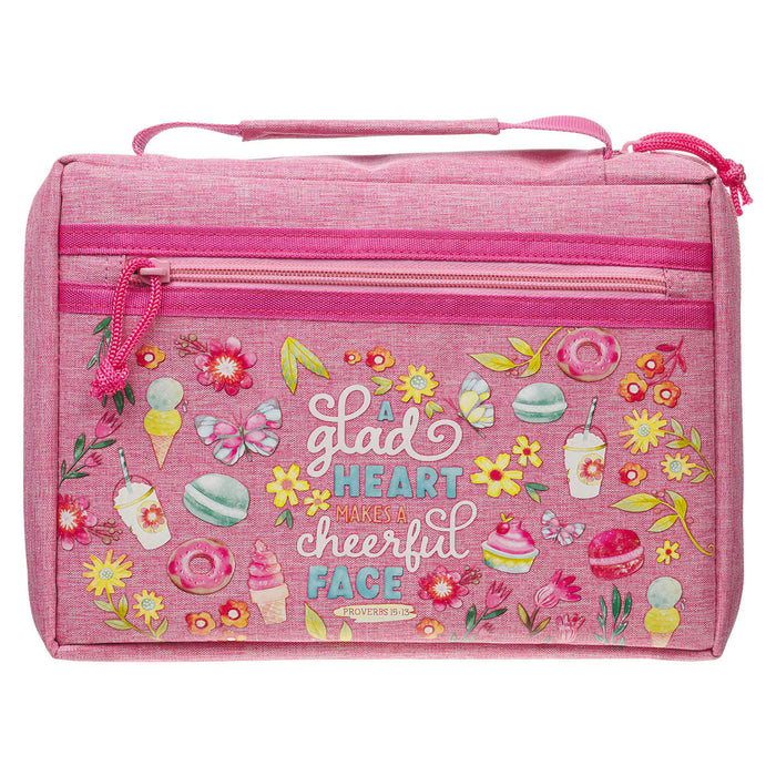 Glad Heart Cheerful Face Pink Fashion Bible Cover - Proverbs 15:13 - Medium