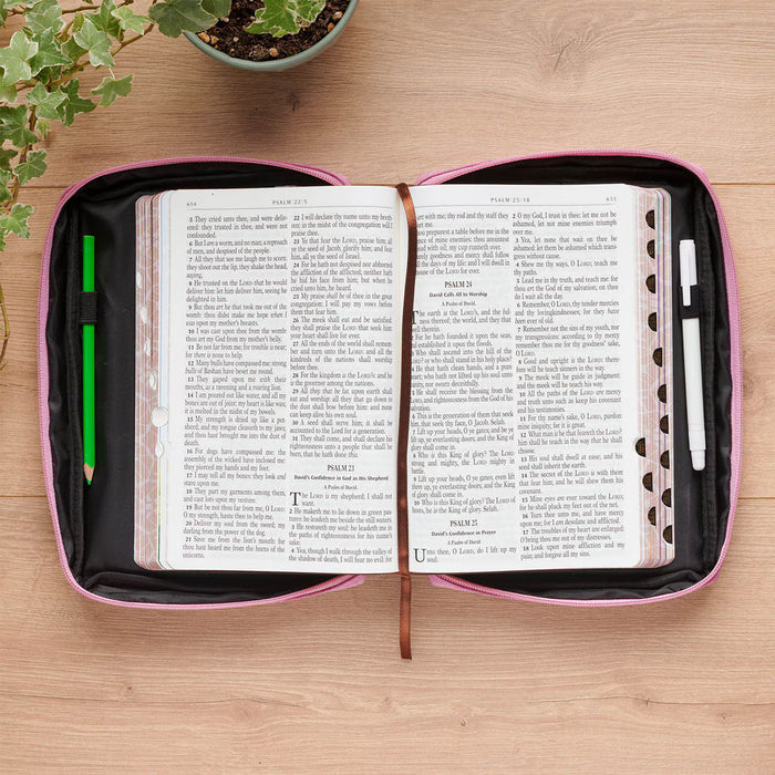 Glad Heart Cheerful Face Pink Fashion Bible Cover - Proverbs 15:13 - Medium