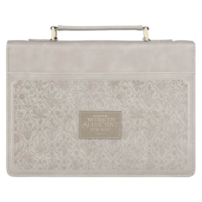 Sufficient Grace Taupe Wildflower Tapestry Faux Leather Fashion Bible Cover - 2 Corinthians 12:9 - Extra Large