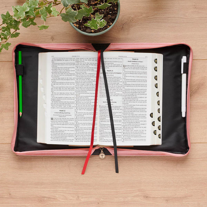 Those Who Trust Coral Pink Floral Faux Leather Classic Bible Cover - Isaiah 40:31 - Large