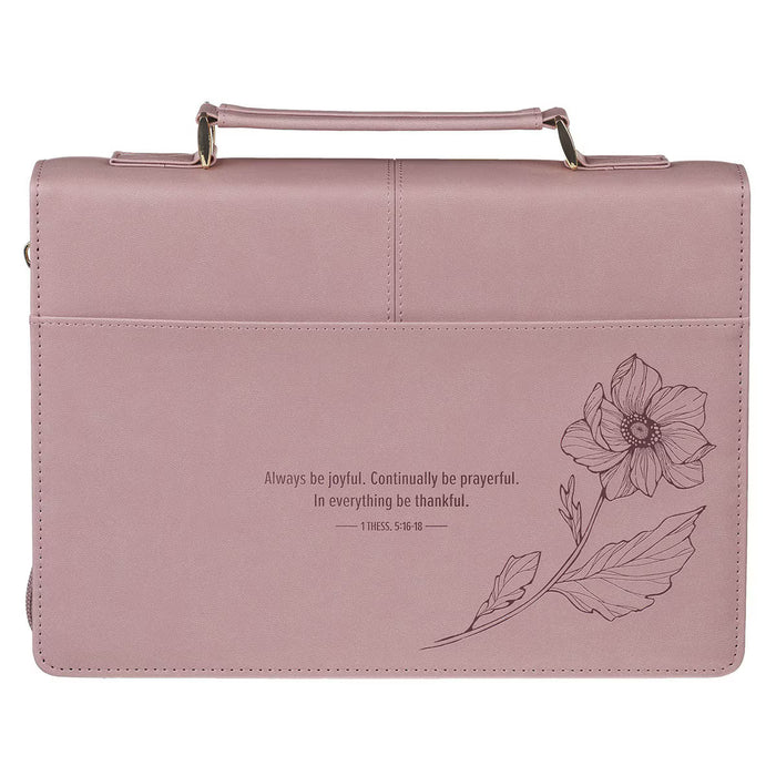 Always Be Joyful Dusty Mauve Faux Leather Fashion Bible Cover - 1 Thessalonians 5:16 - Large