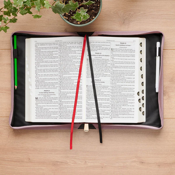 Always Be Joyful Dusty Mauve Faux Leather Fashion Bible Cover - 1 Thessalonians 5:16 - Large