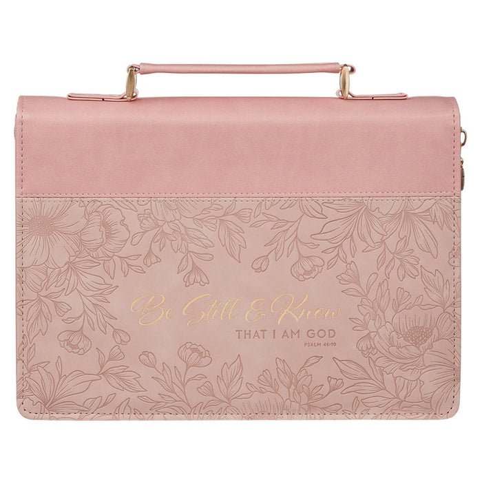 Be Still and Know Pink Floral Faux Leather Fashion Bible Cover - Psalm 46:10 - Large